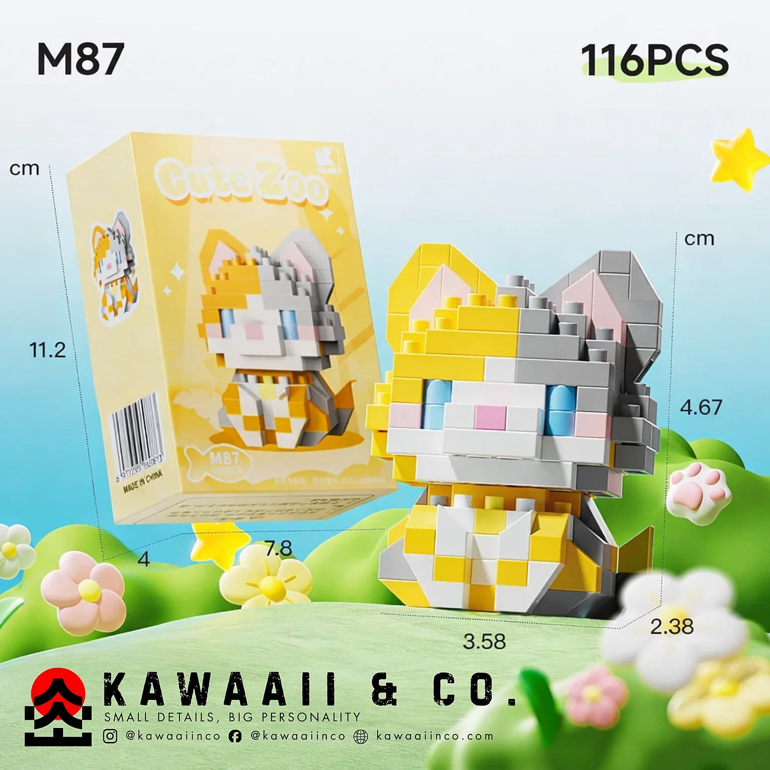 Yellow & Grey Cat Mini Building Blocks – Model M87 (116 PCS)