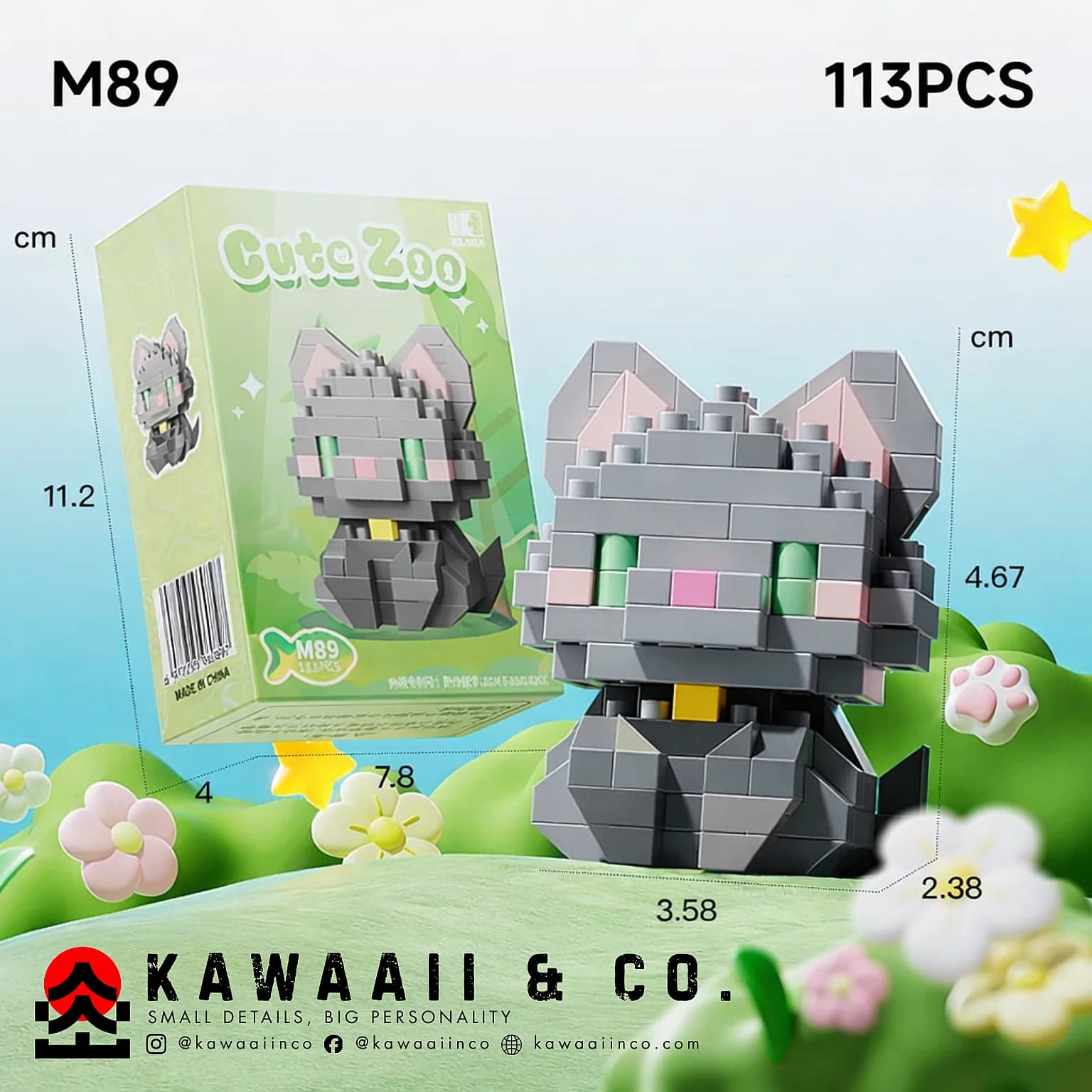 Dark Grey Cat Mini Building Blocks – Model M89 (113 PCS)