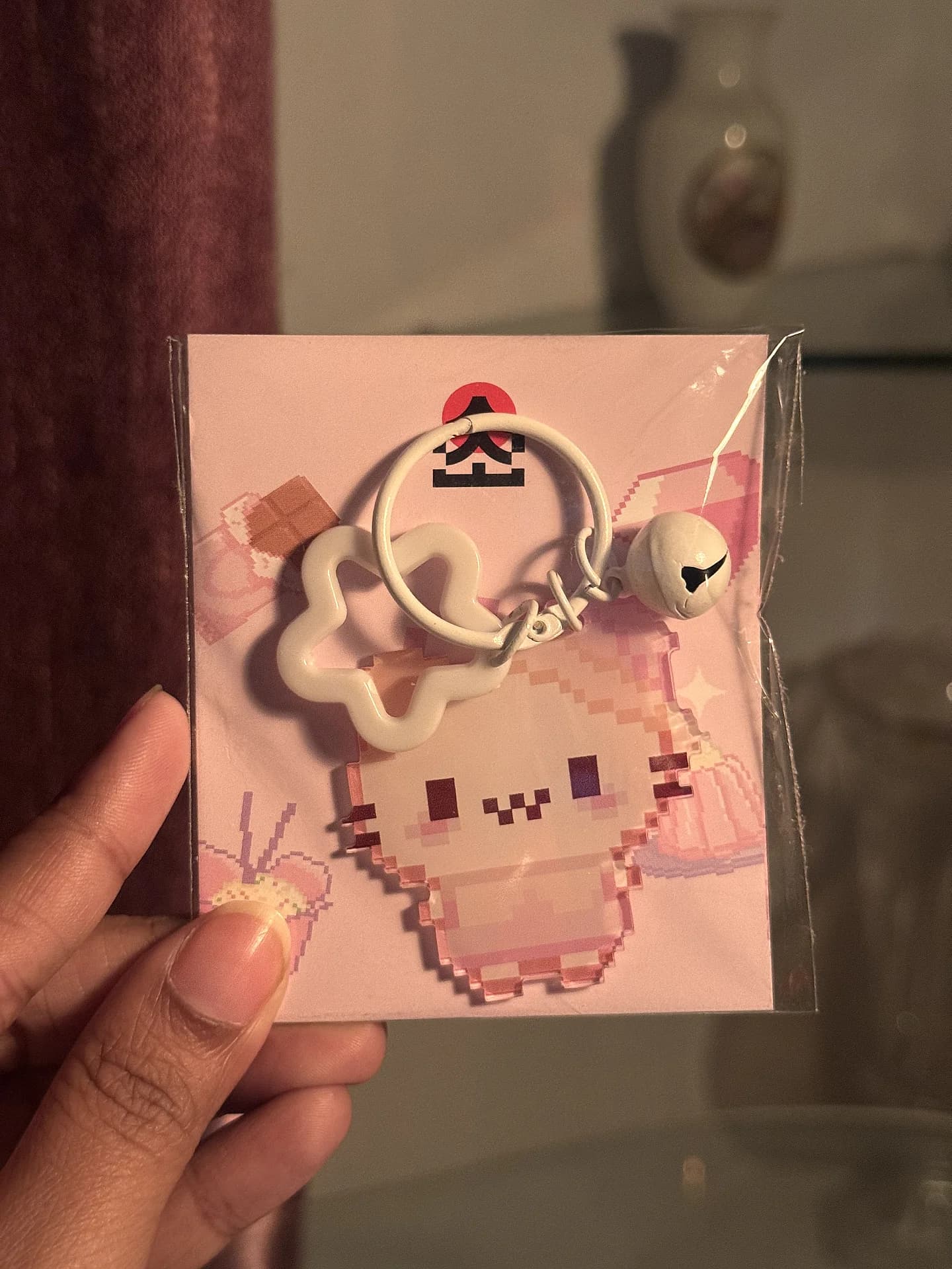 Pixel Kitty Pink Bow Keychain - Thumbnail 2