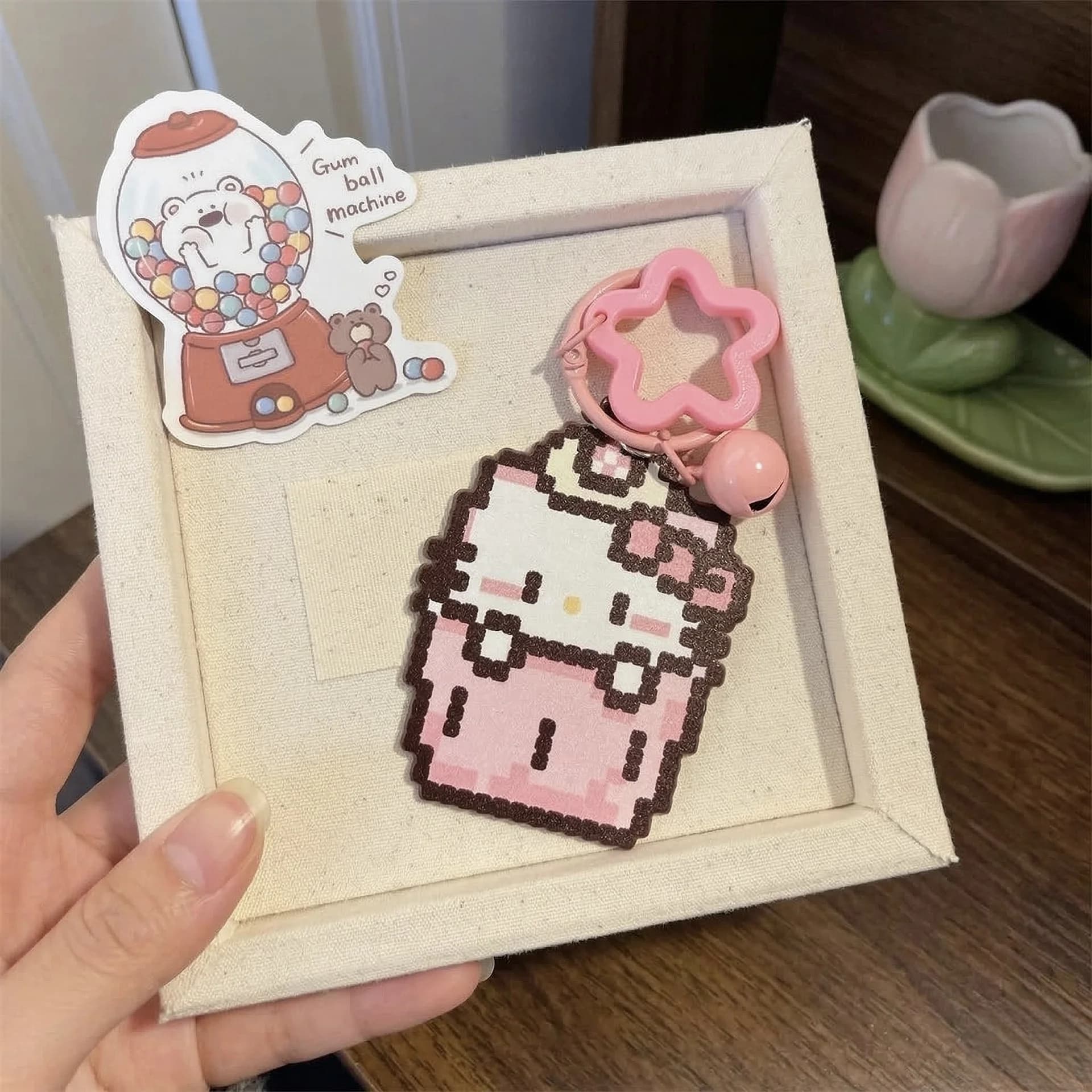 Pixel Kitty Cup Charm Keychain