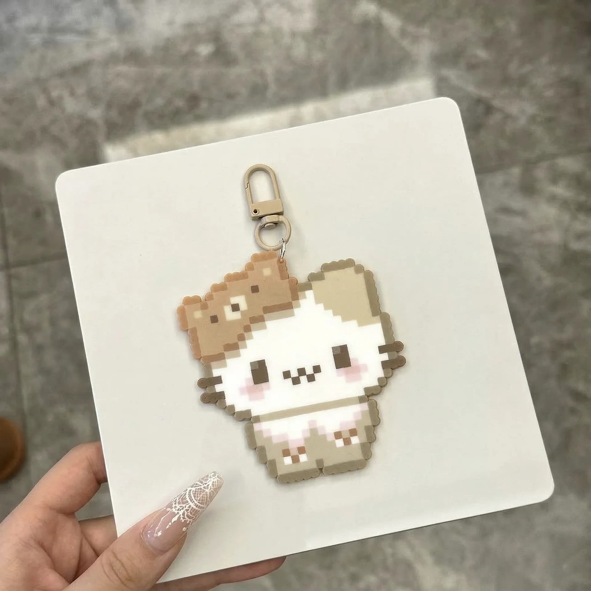 Pixel Kitty Bear Hat Keychain