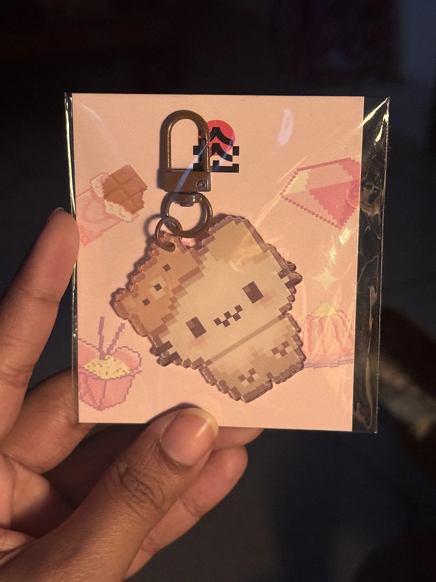 Pixel Kitty Bear Hat Keychain - Thumbnail 2
