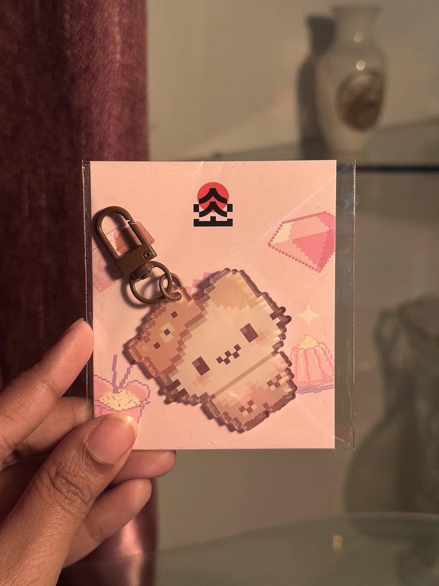 Pixel Kitty Bear Hat Keychain - Thumbnail 3