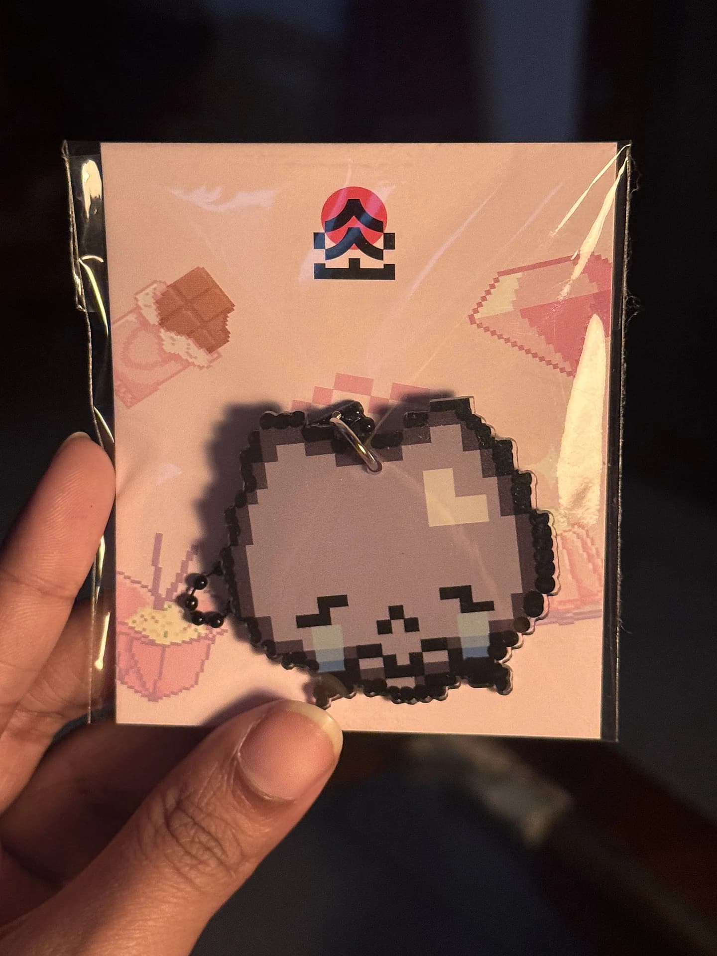 Pixel Grey Crying Kitty Keychain - Thumbnail 2