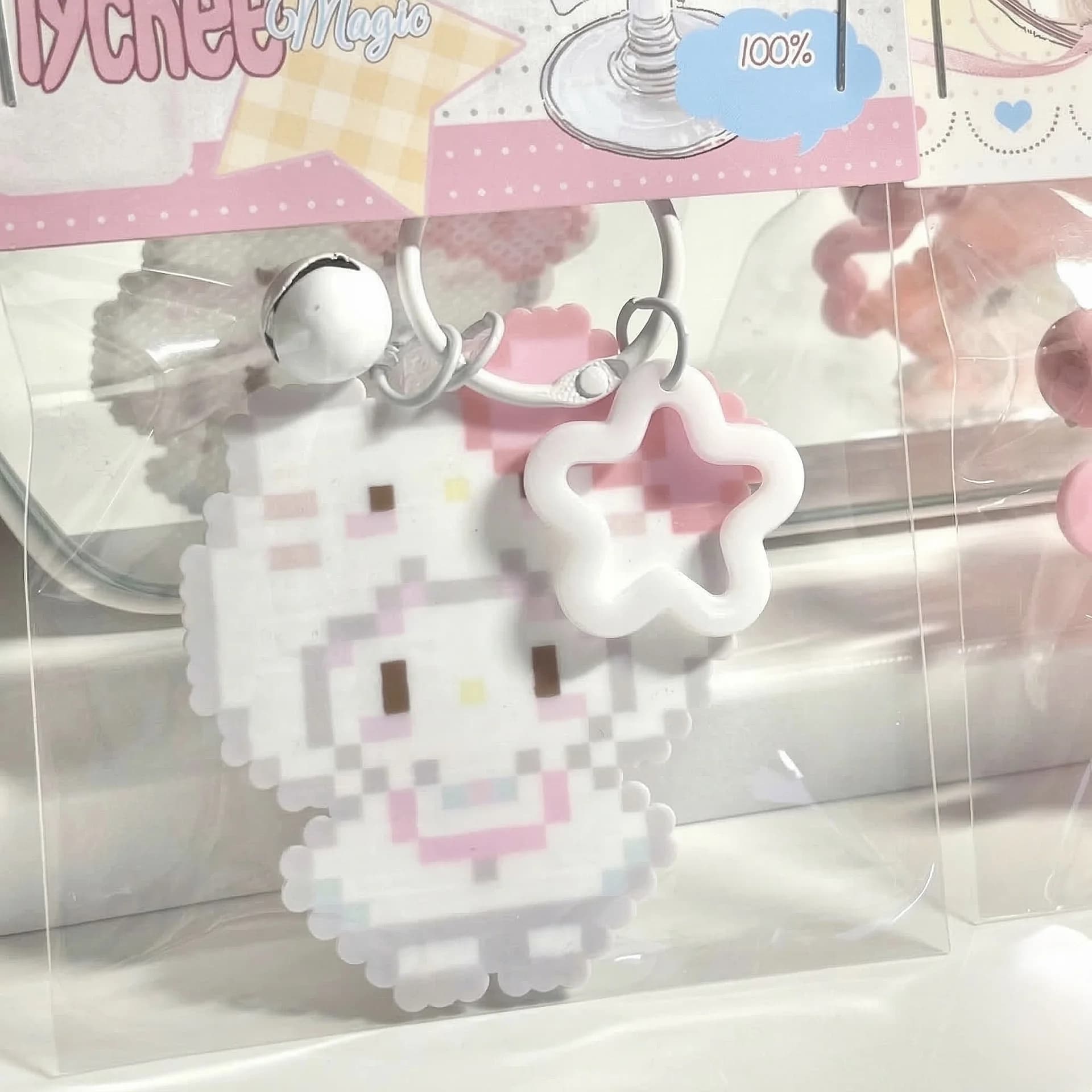 Pixel Kawaii Bunny Star Charm Keychain