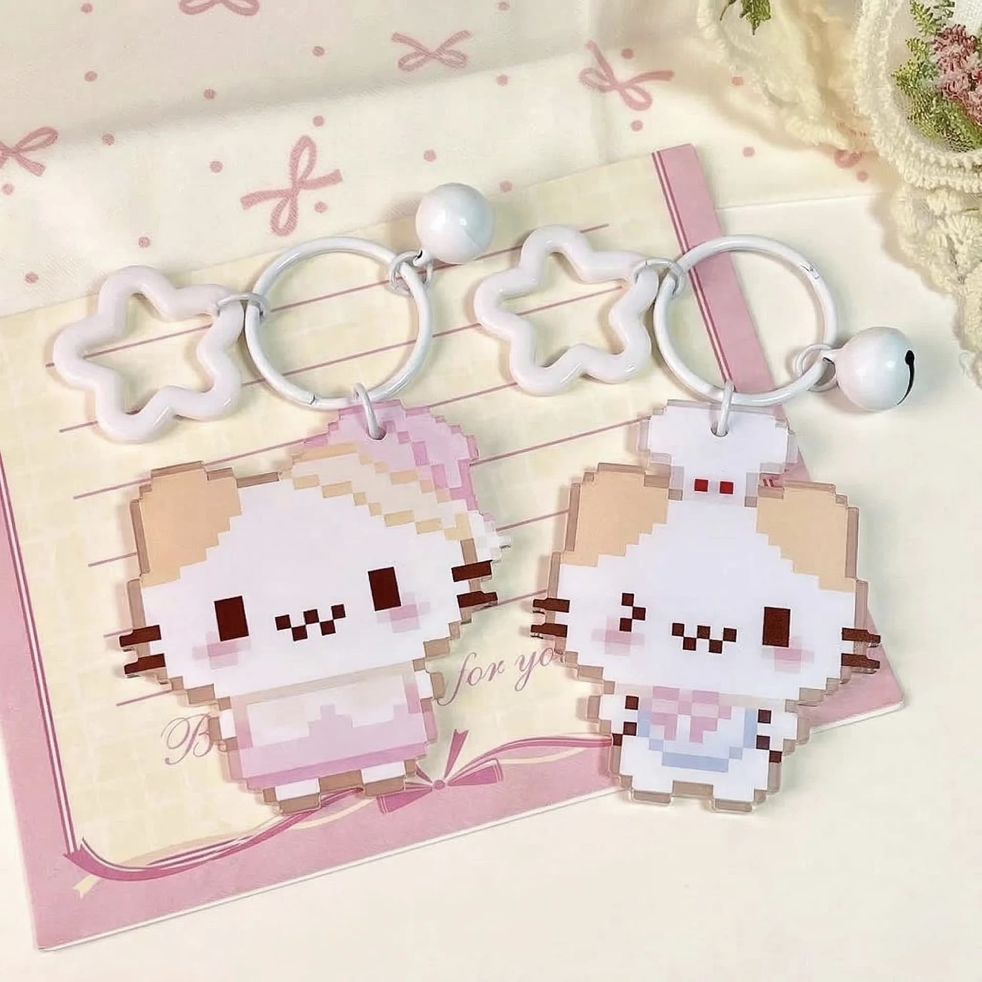 Pixel Kitty Twin Charm Keychain Bundle